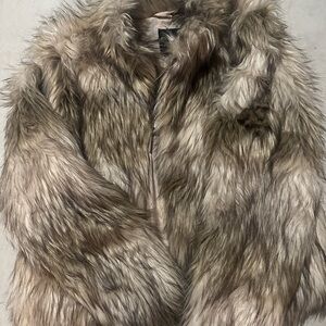 Ci Sono Faux Fur Coat in Brown and Gray